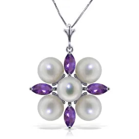 6.3 Carat 14K Solid White Gold Loving Embrace Amethyst Pearl Necklace