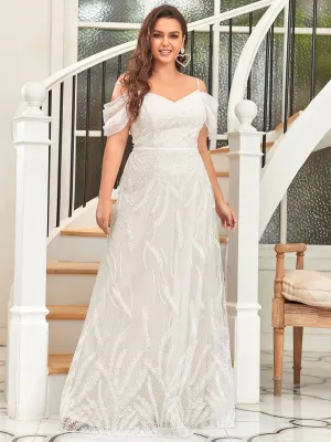 Plus-Size Fern Leaf Cold Shoulder Wedding Dress