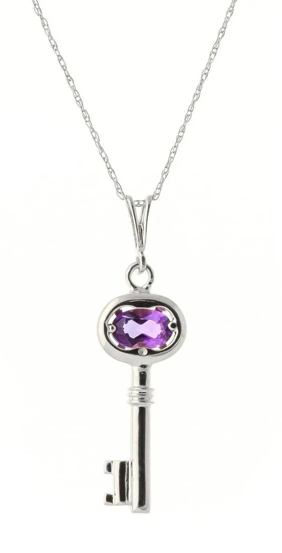 0.5 Carat 14K Solid White Gold Key Charm Necklace Purple Amethyst