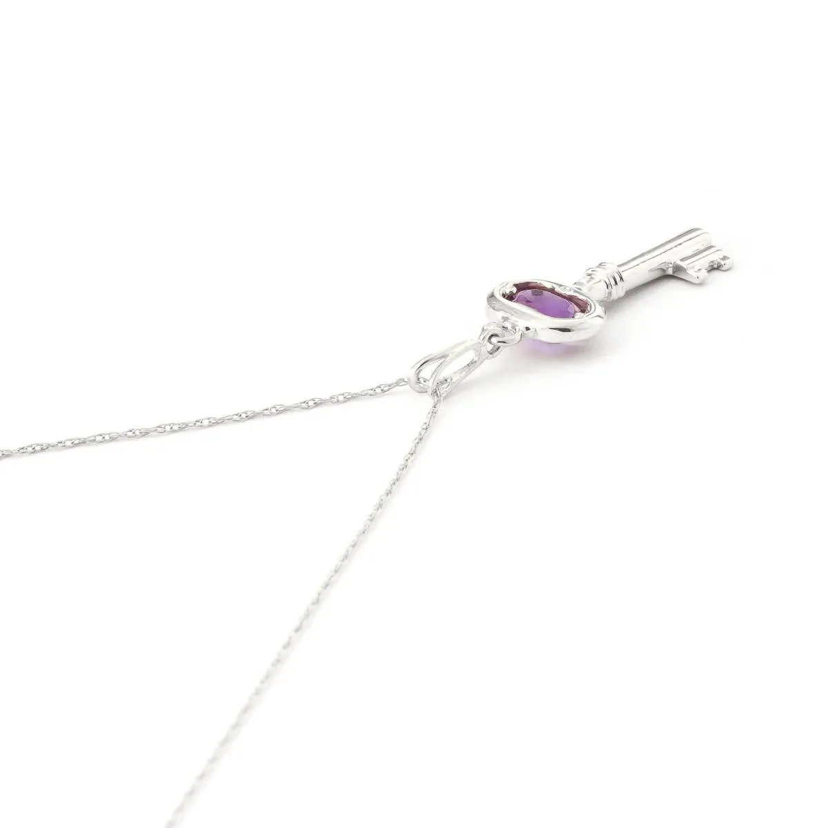 0.5 Carat 14K Solid White Gold Key Charm Necklace Purple Amethyst