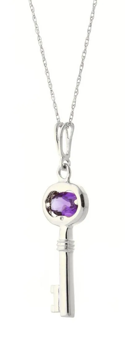 0.5 Carat 14K Solid White Gold Key Charm Necklace Purple Amethyst