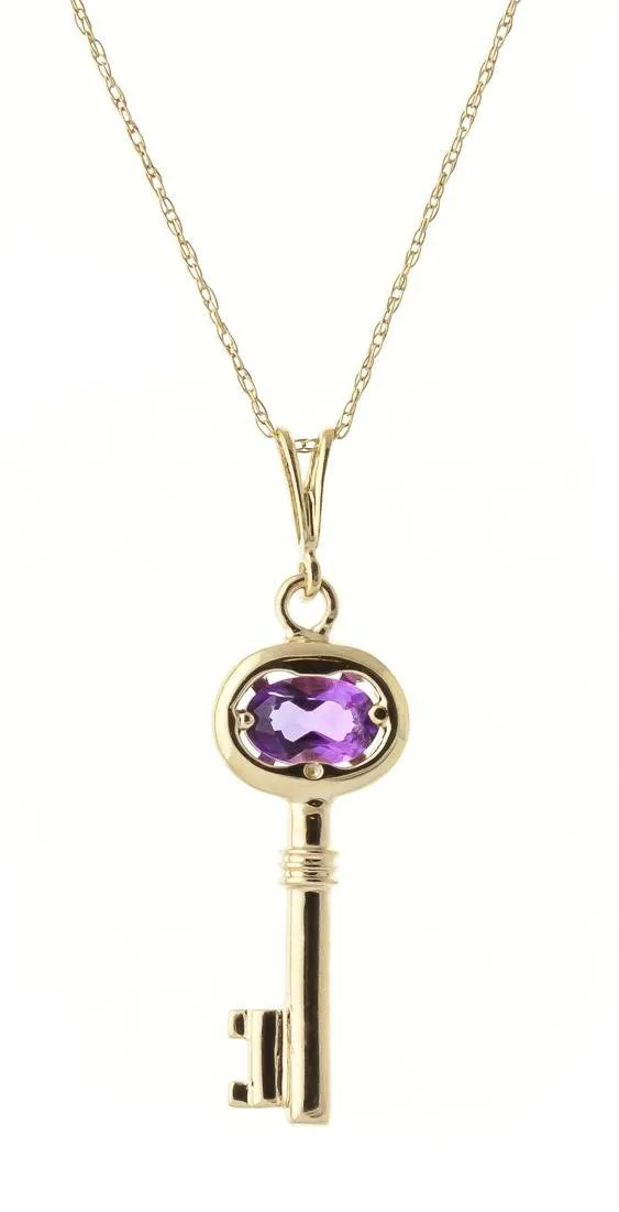 0.5 Carat 14K Solid Yellow Gold Key Charm Necklace Purple Amethyst