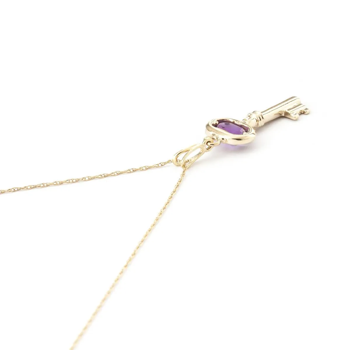 0.5 Carat 14K Solid Yellow Gold Key Charm Necklace Purple Amethyst