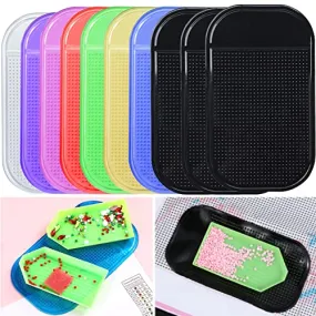 10 Pcs Anti-Slip Tools Sticky Mat for Diamond Painting, 5.6 x 3.3 Inch Universal Gel Pad for Holding Tray 5D Diamond Embroidery Accessories, 8 Colors