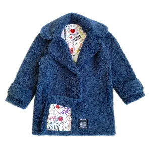 100% Recycled Shearling Oversized Peacoat - French Blue