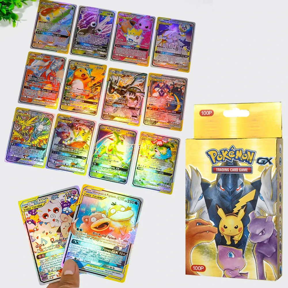 100pcs Pokemon English Cards Box Charizard Pikachu Gengar GX TAG Collection Battle Non-repetition Card Hobbies Toy Gift S4791144