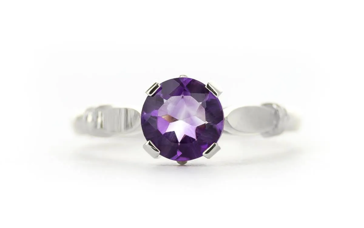 1.15 Carat 14K Solid White Gold Solitaire Ring Purple Amethyst