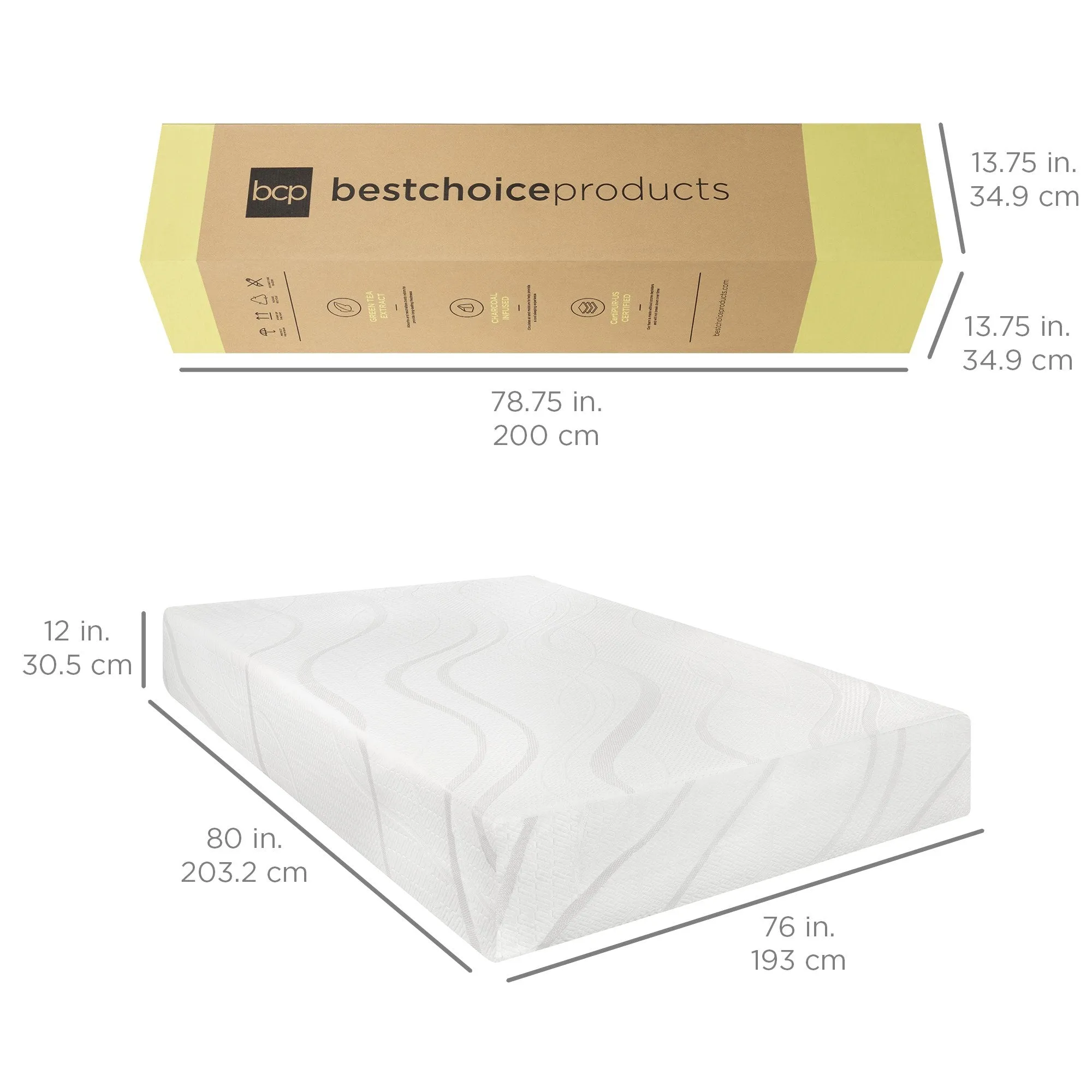 12in Medium-Firm Green Tea & Bamboo Charcoal Gel Memory Foam Mattress