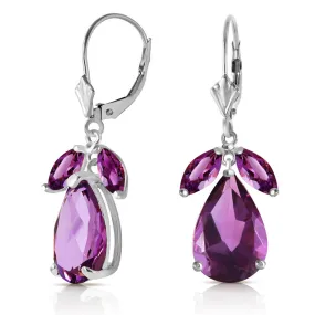 13 Carat 14K Solid White Gold Leverback Earrings Natural Amethyst