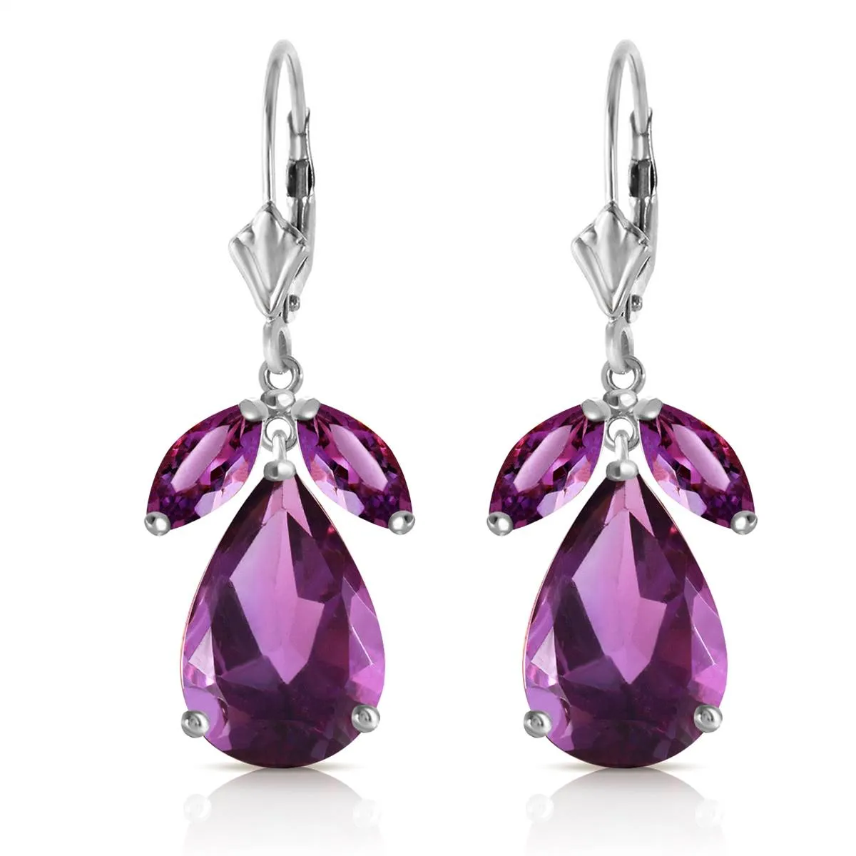 13 Carat 14K Solid White Gold Leverback Earrings Natural Amethyst