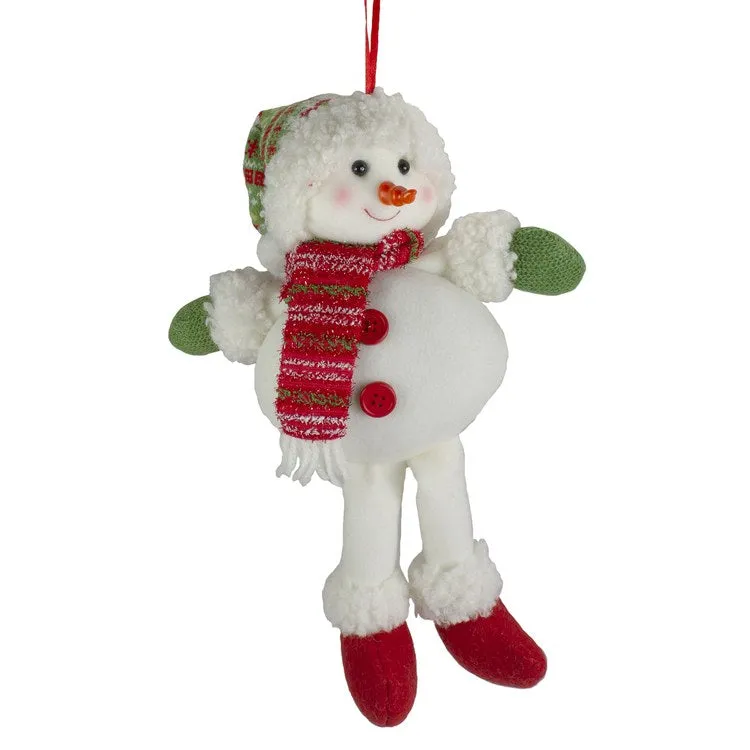 13" Jolly Smiling Plush Snowman Hanging Christmas Ornament