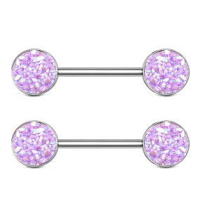 14G Purple Druzy Nipple Ring Barbell