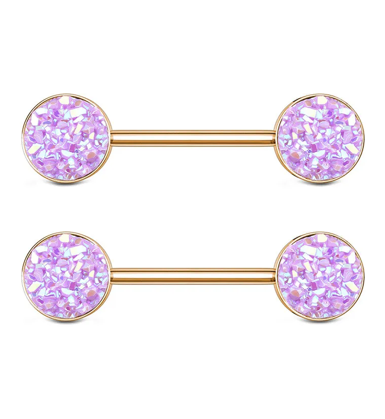 14G Rose Gold PVD Light Purple Druzy Nipple Ring Barbell