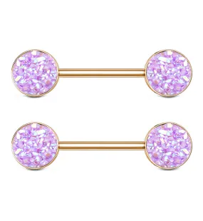 14G Rose Gold PVD Light Purple Druzy Nipple Ring Barbell