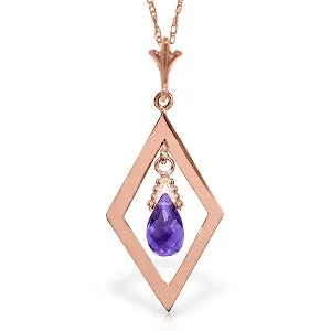 14K Solid Rose Gold Briolette Purple Amethyst Necklace Jewelry Genuine