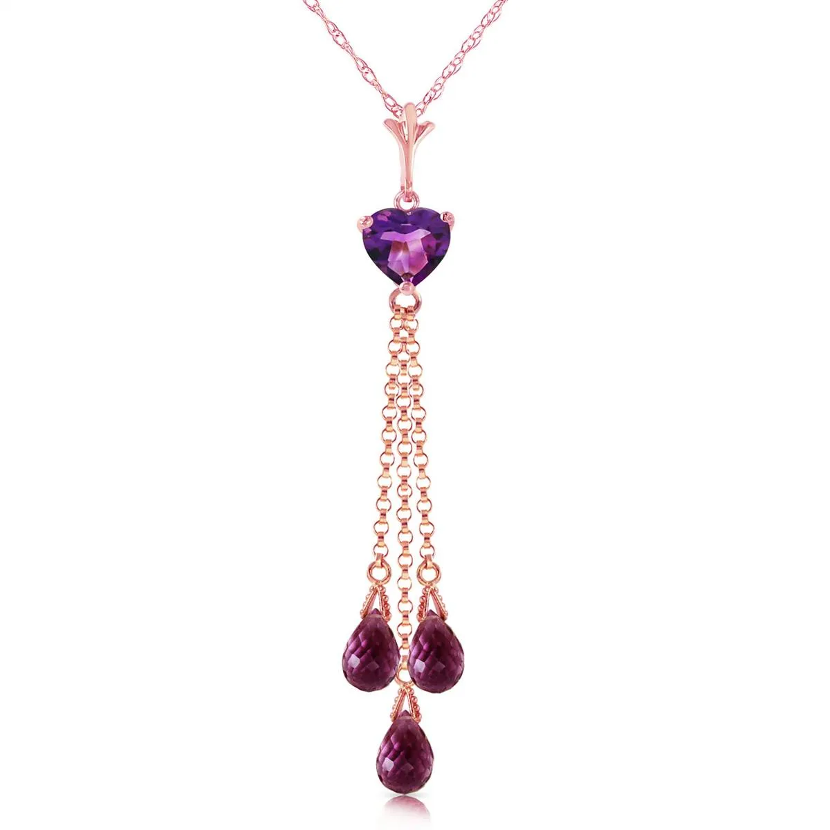 14K Solid Rose Gold Briolette Purple Amethyst Necklace