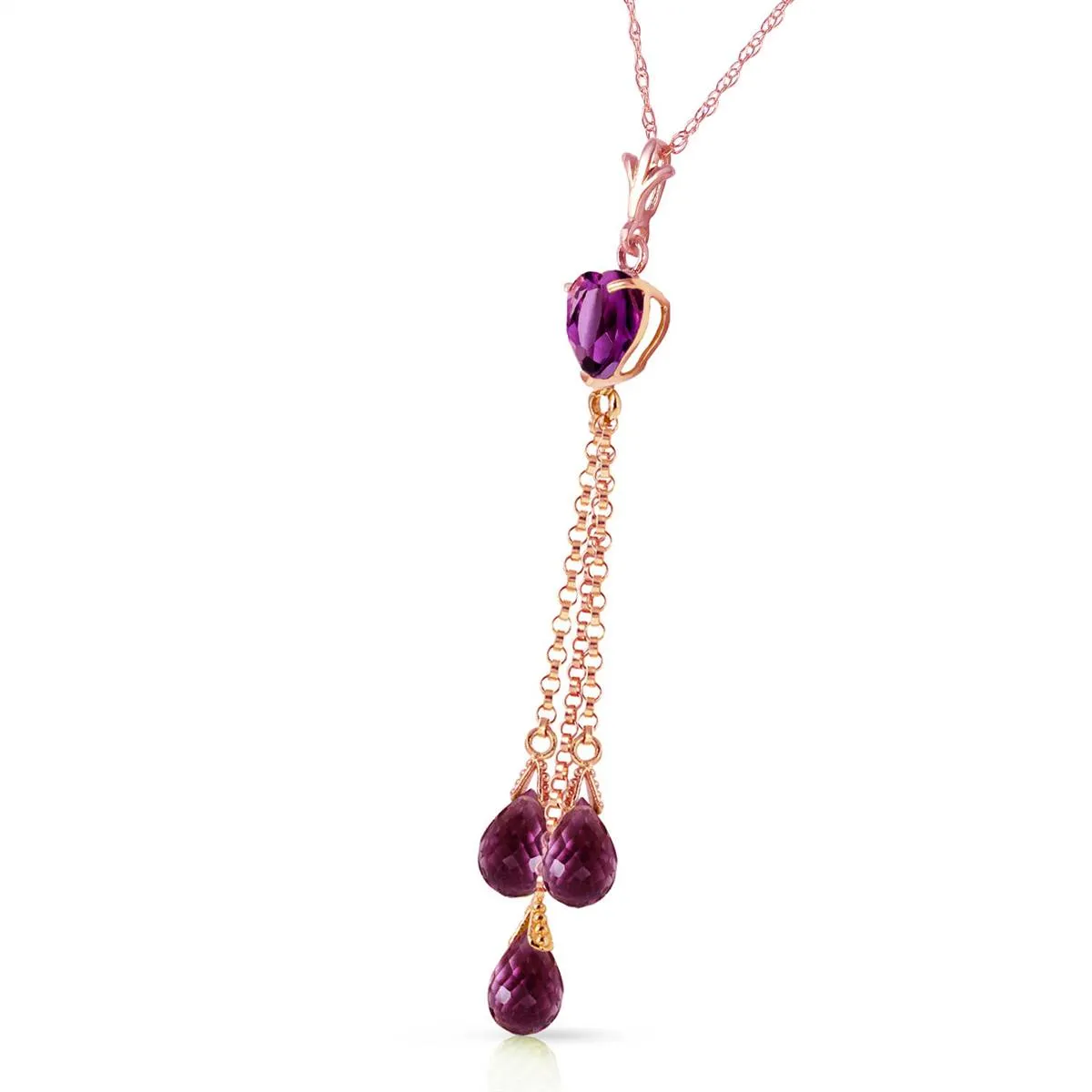 14K Solid Rose Gold Briolette Purple Amethyst Necklace