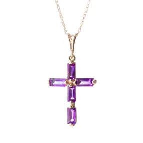 14K Solid Rose Gold Cross Necklace w/ Natural Purple Amethysts