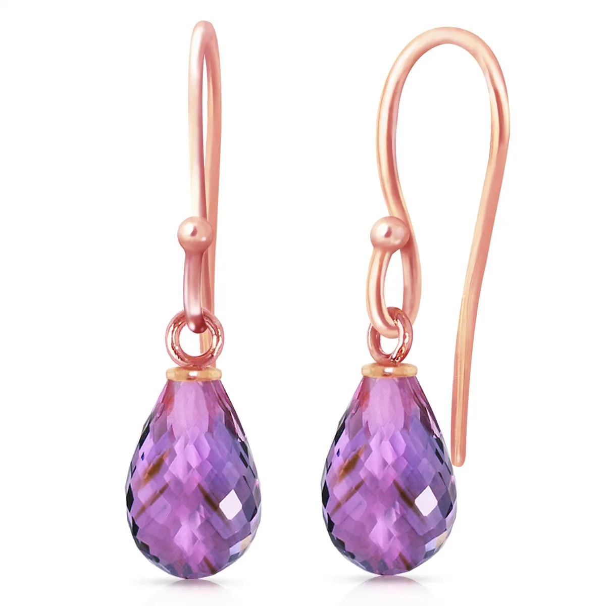 14K Solid Rose Gold Fish Hook Amethyst Gemstone Earrings