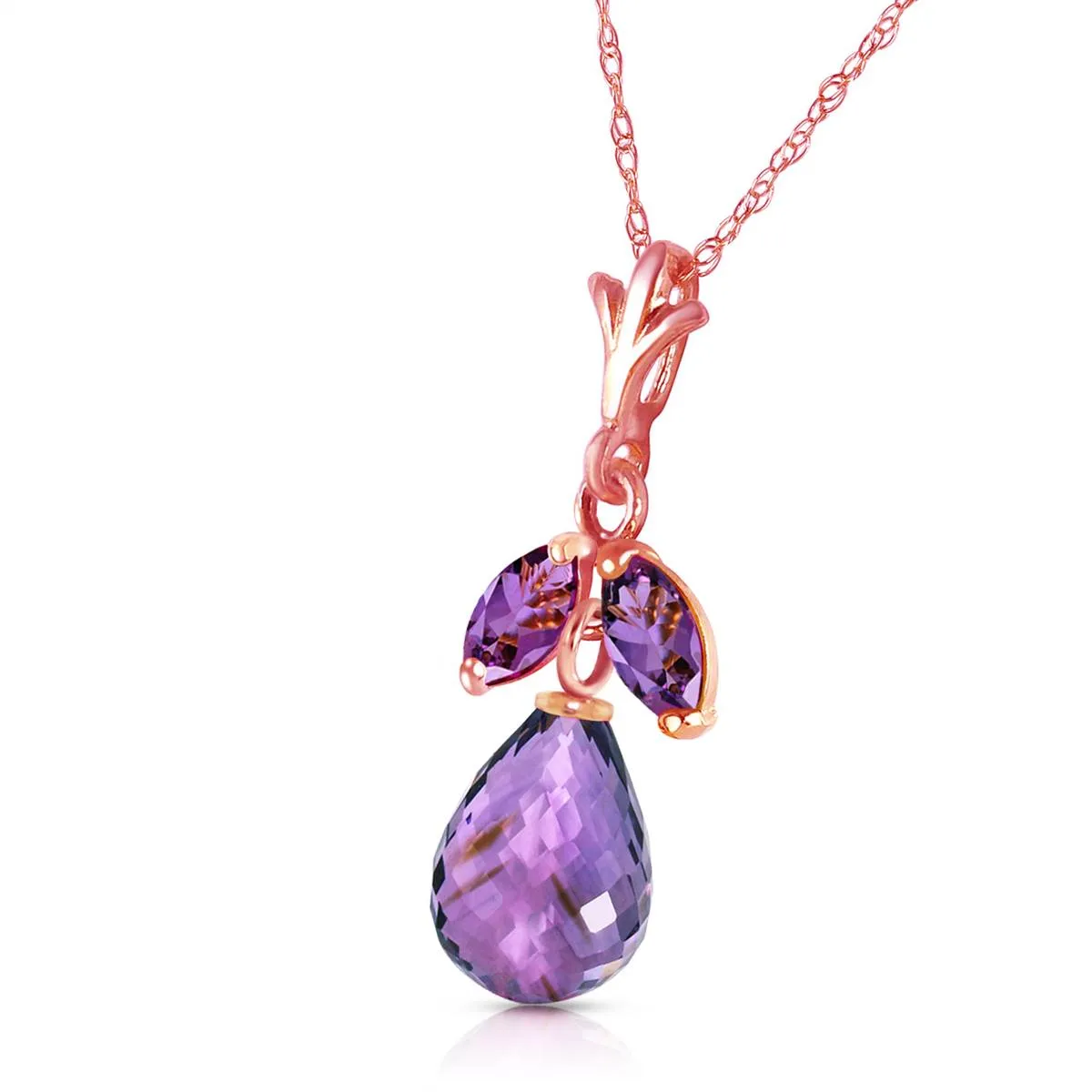 14K Solid Rose Gold Purple Amethyst Class Royal Necklace