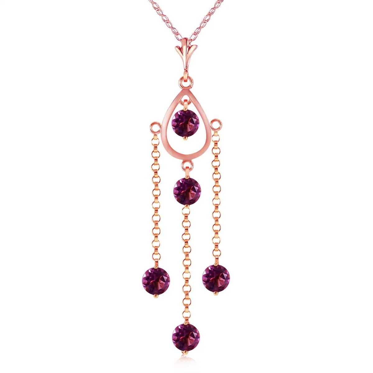 14K Solid Rose Gold Purple Amethyst Gemstone Series Imperial Necklace