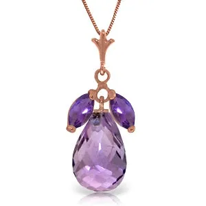 14K Solid Rose Gold Purple Amethyst Necklace Certified Genuine Limited Edition