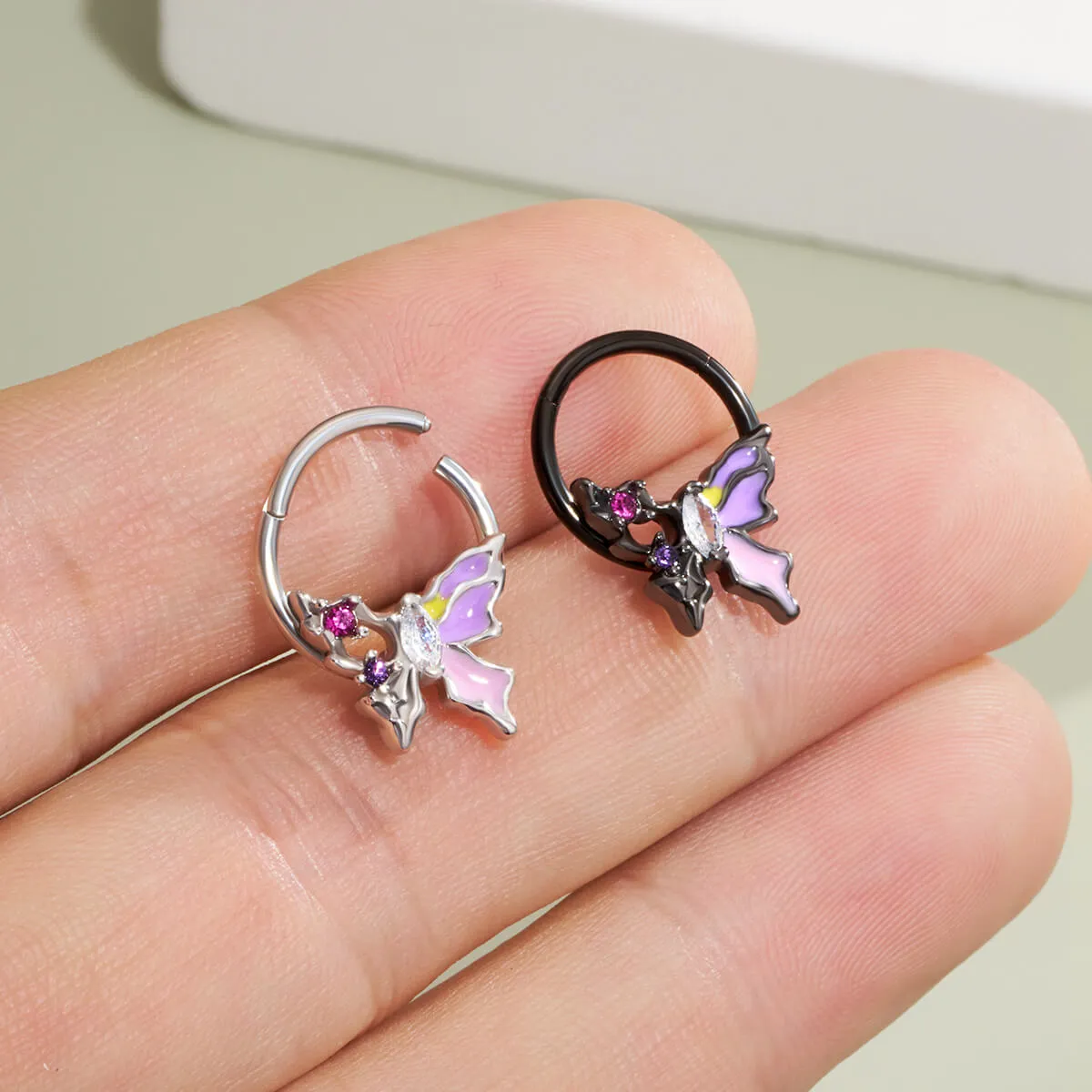 16G Purple Flamed Butterfly Hinged Segment Ring