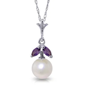 2.2 Carat 14K Solid White Gold Necklace Natural Pearl Amethyst