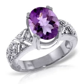 3.2 Carat 14K Solid White Gold Purple Fields Amethyst Diamond Ring