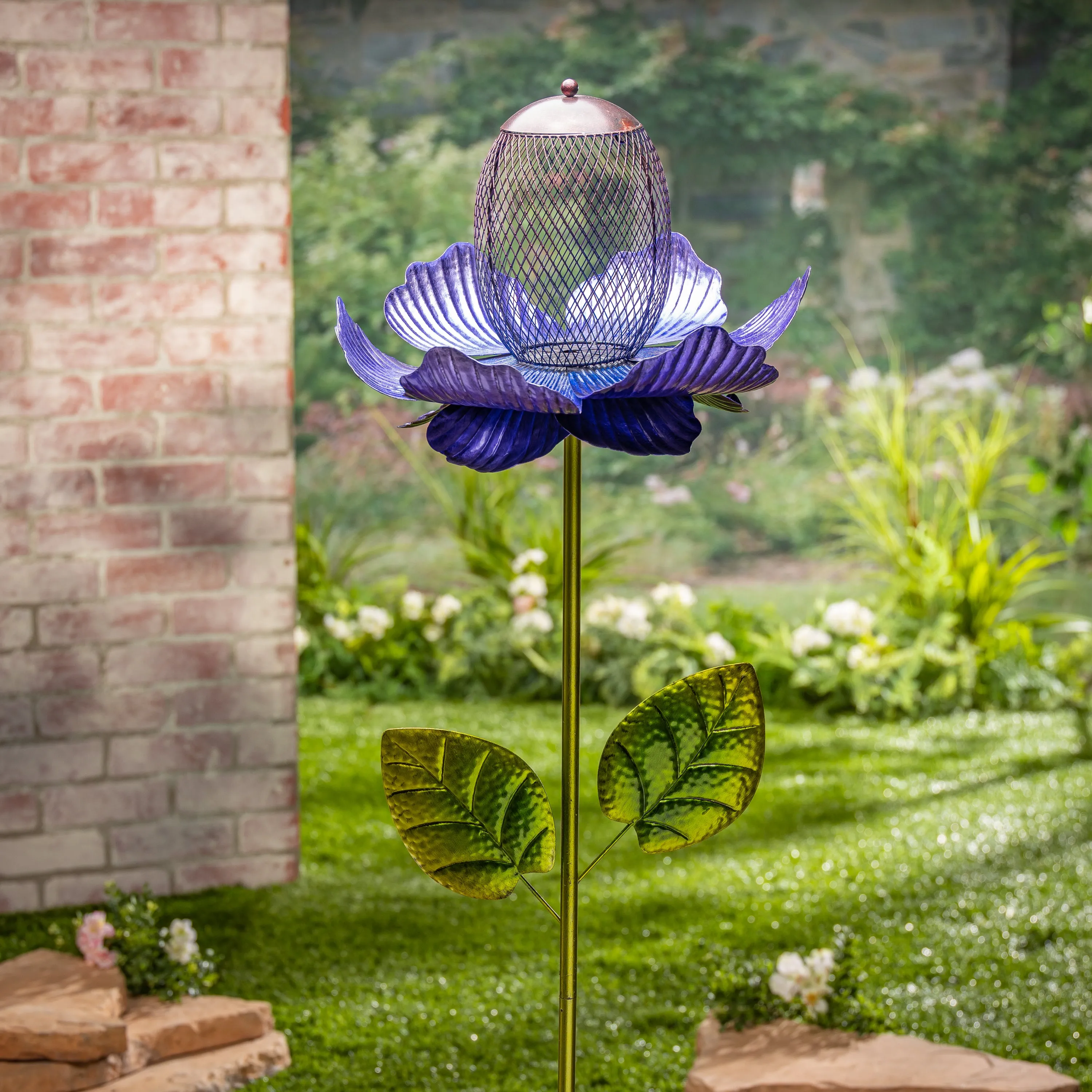 46 in Purple Mesh Flower Yard Stake Bird Feeders