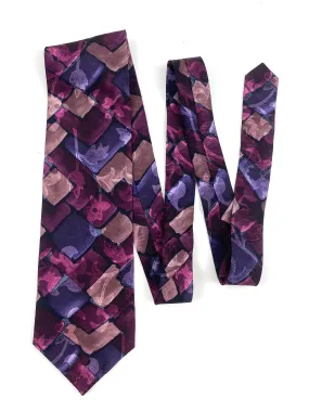 90s Deadstock Silk Necktie, Men's Vintage Purple Abstract Floral Pattern Tie, NOS