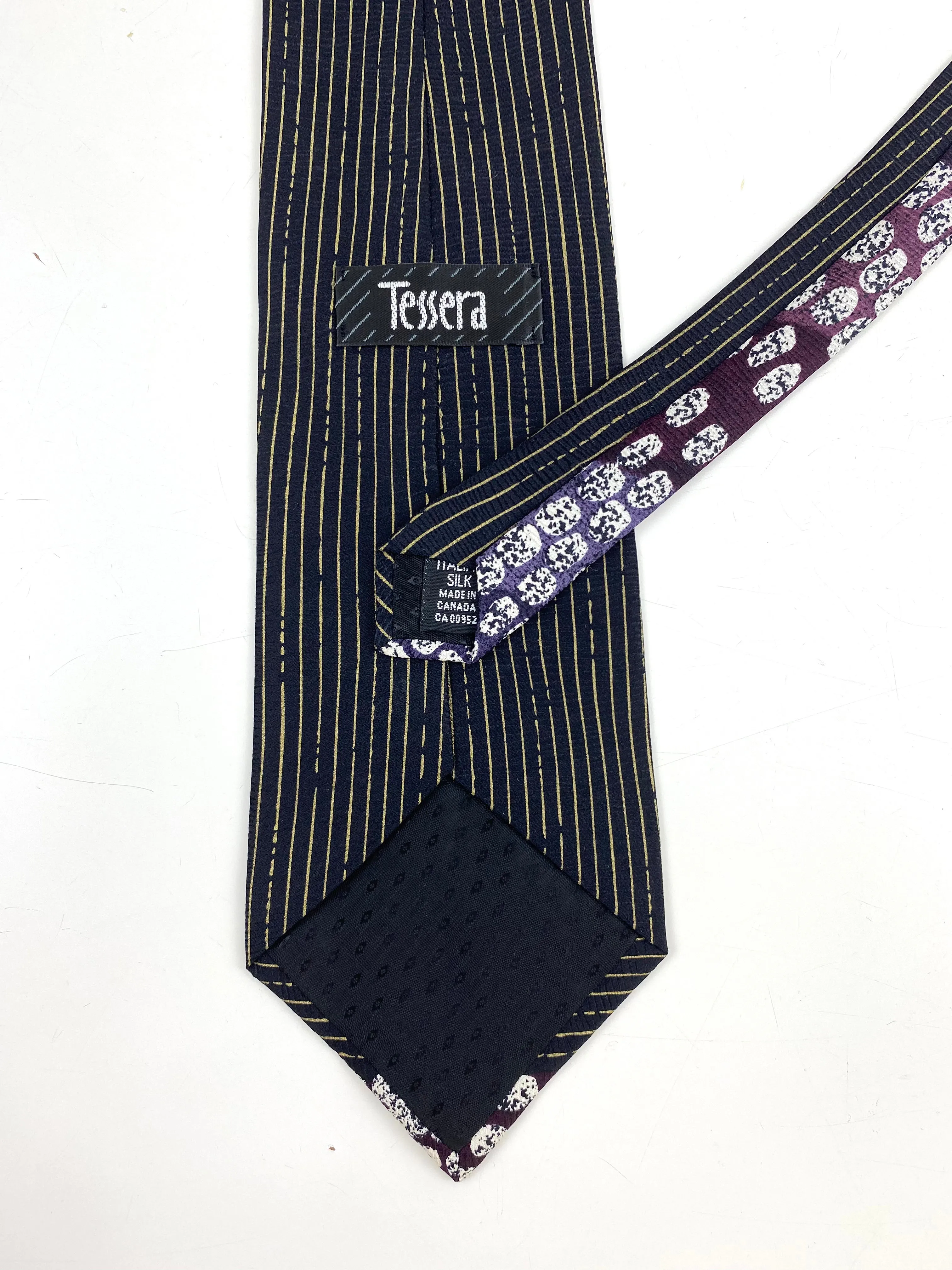 90s Deadstock Silk Necktie, Men's Vintage Purple/ Black Abstract Stripe & Blot Pattern Tie, NOS