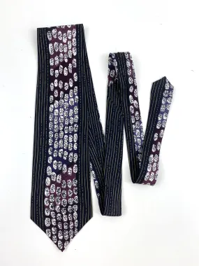 90s Deadstock Silk Necktie, Men's Vintage Purple/ Black Abstract Stripe & Blot Pattern Tie, NOS