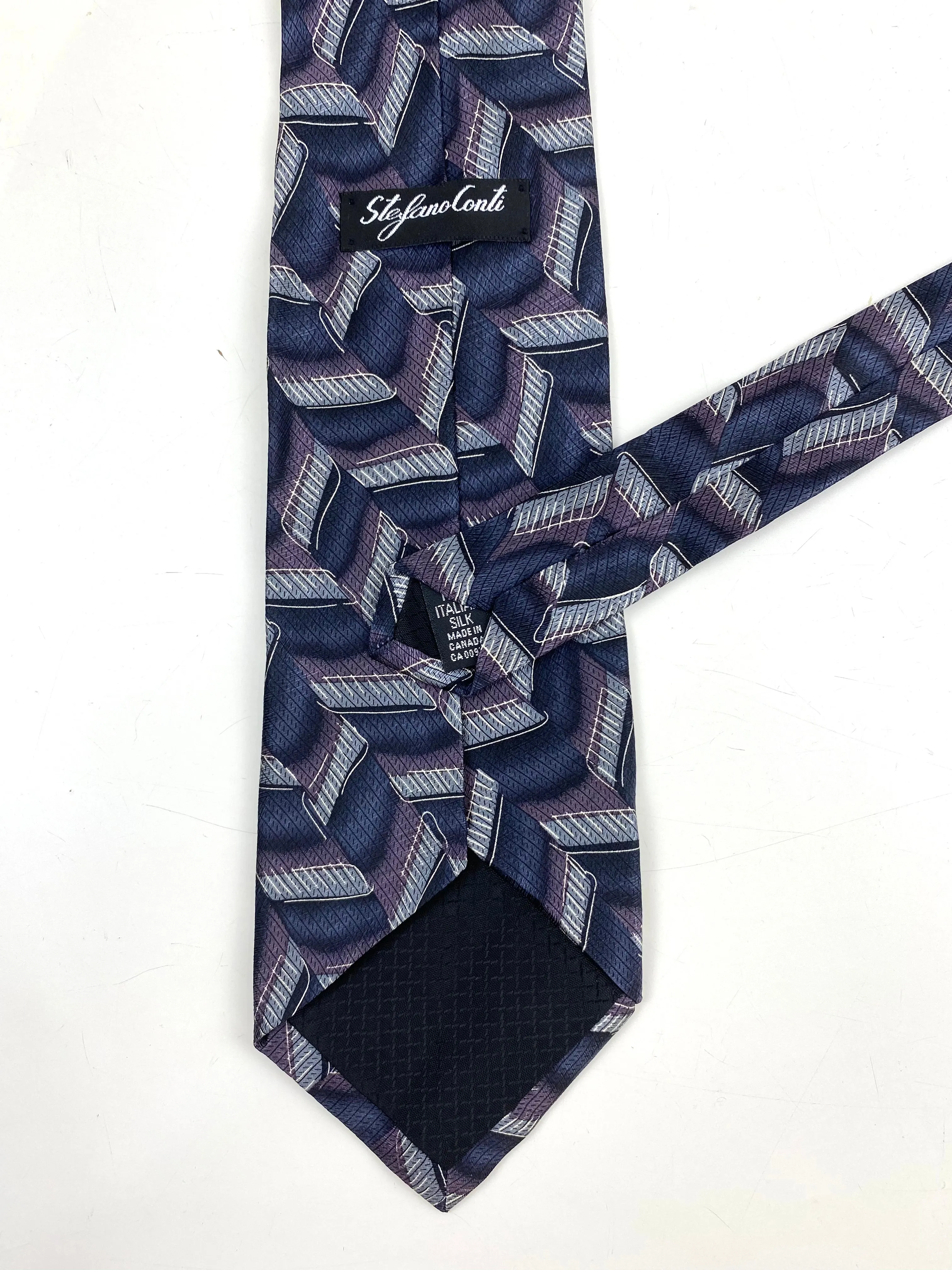 90s Deadstock Silk Necktie, Men's Vintage Purple/ Grey Abstract Pattern Tie, NOS