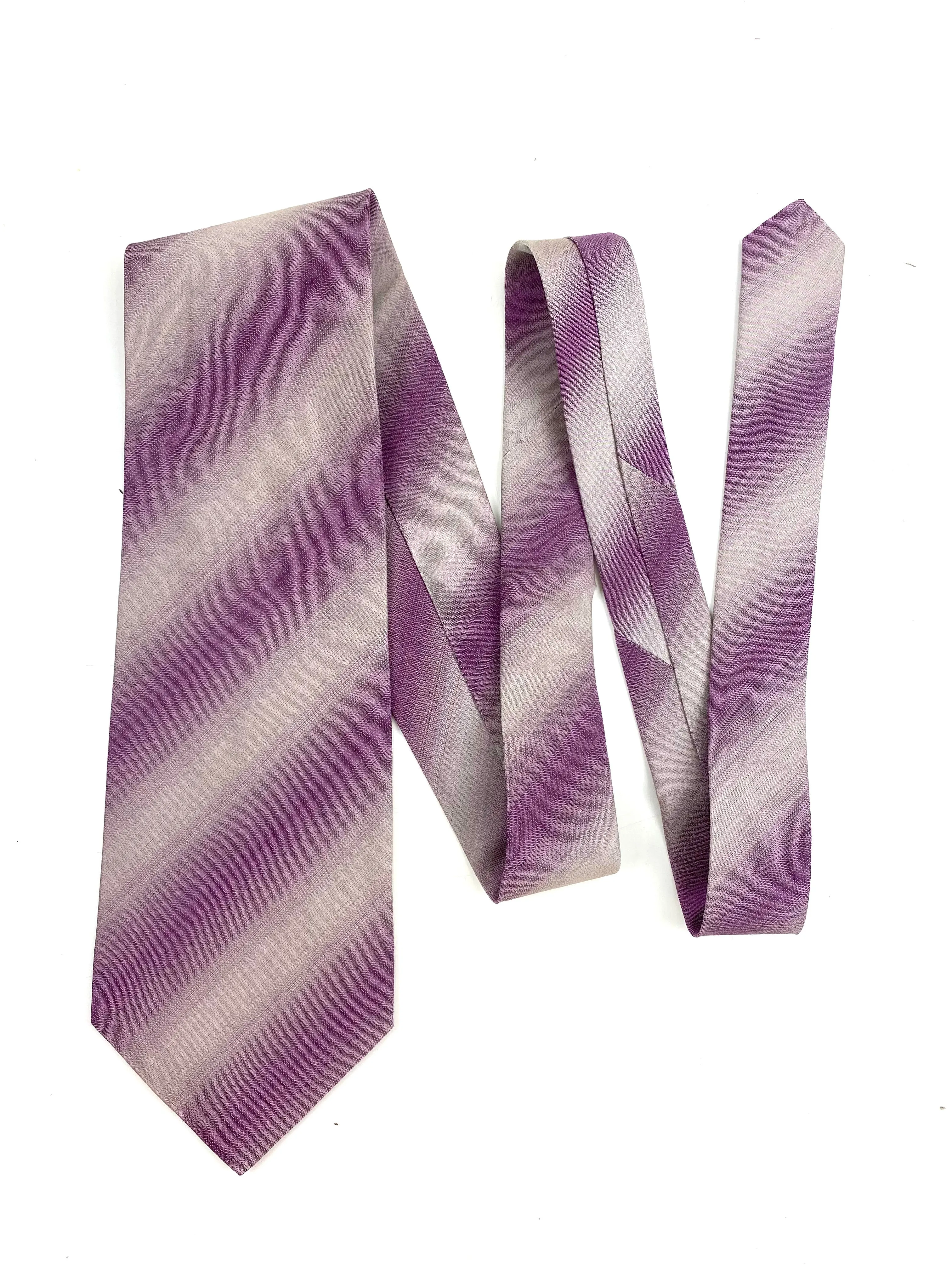 90s Deadstock Silk Necktie, Men's Vintage Purple/ Grey Diagonal Stripe Pattern Tie, NOS