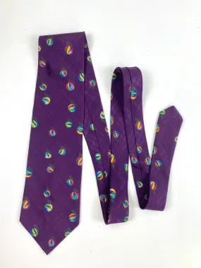 90s Deadstock Silk Necktie, Men's Vintage Purple Tie With Marbles Pattern, NOS