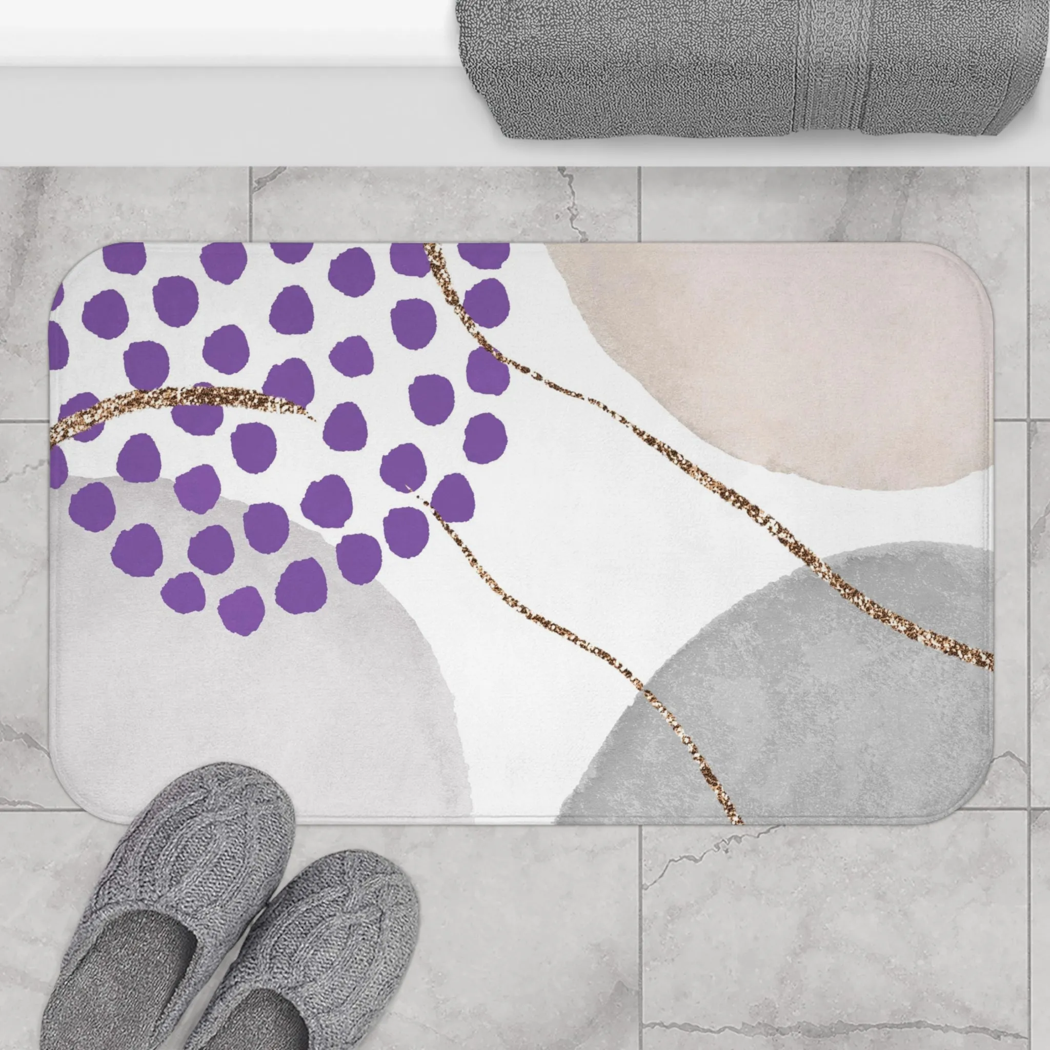 Abstract Bath Mat, Kitchen Mat | Lavender Grey, White