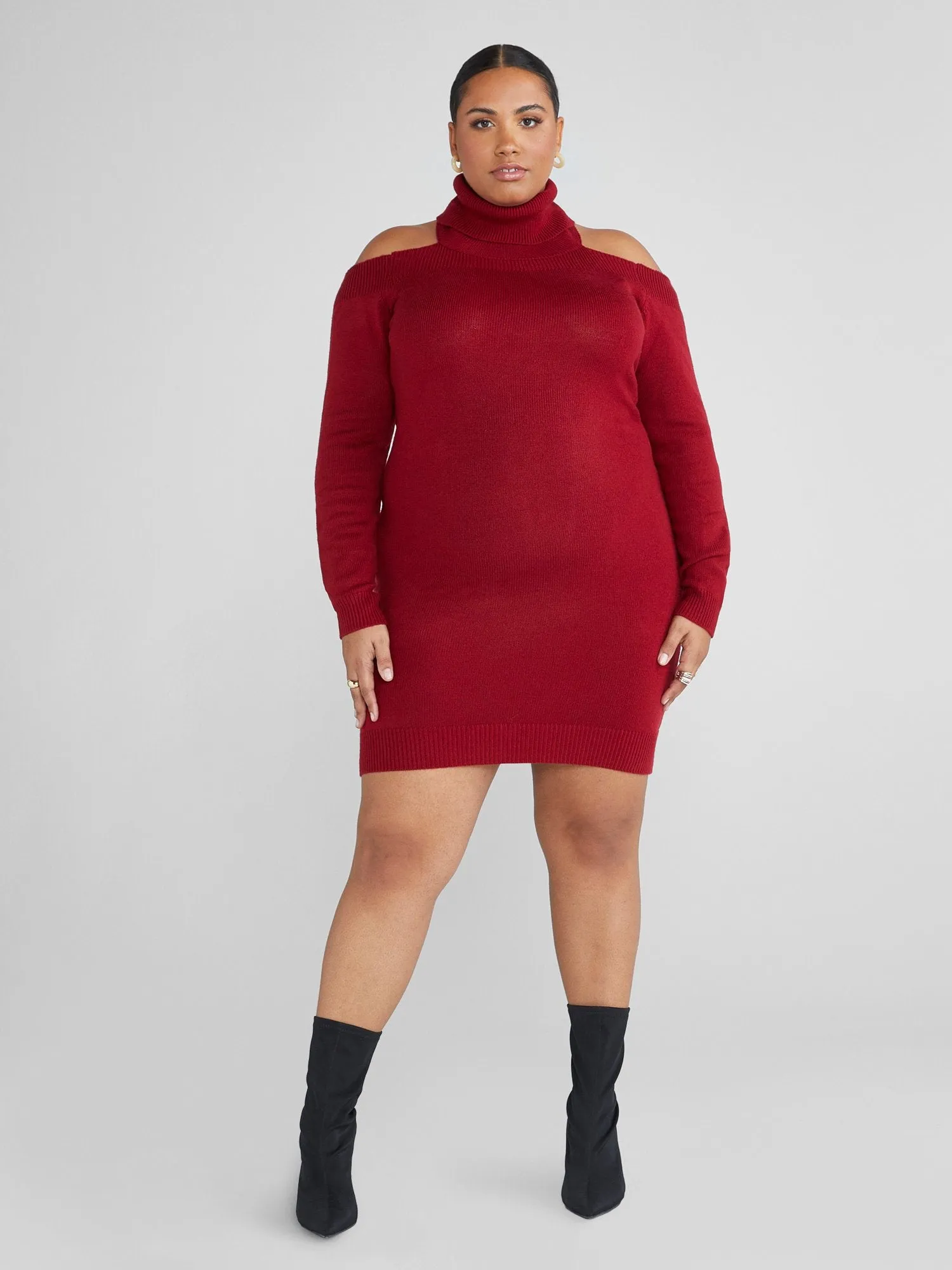 Adela Cold Shoulder Turtleneck Sweater Dress