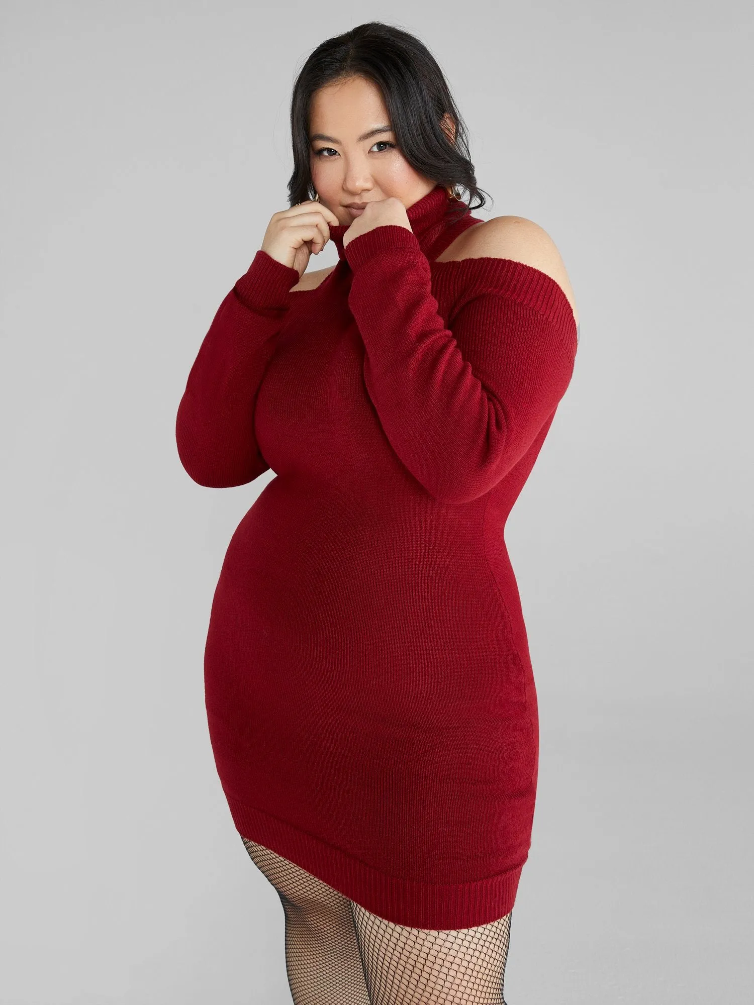 Adela Cold Shoulder Turtleneck Sweater Dress