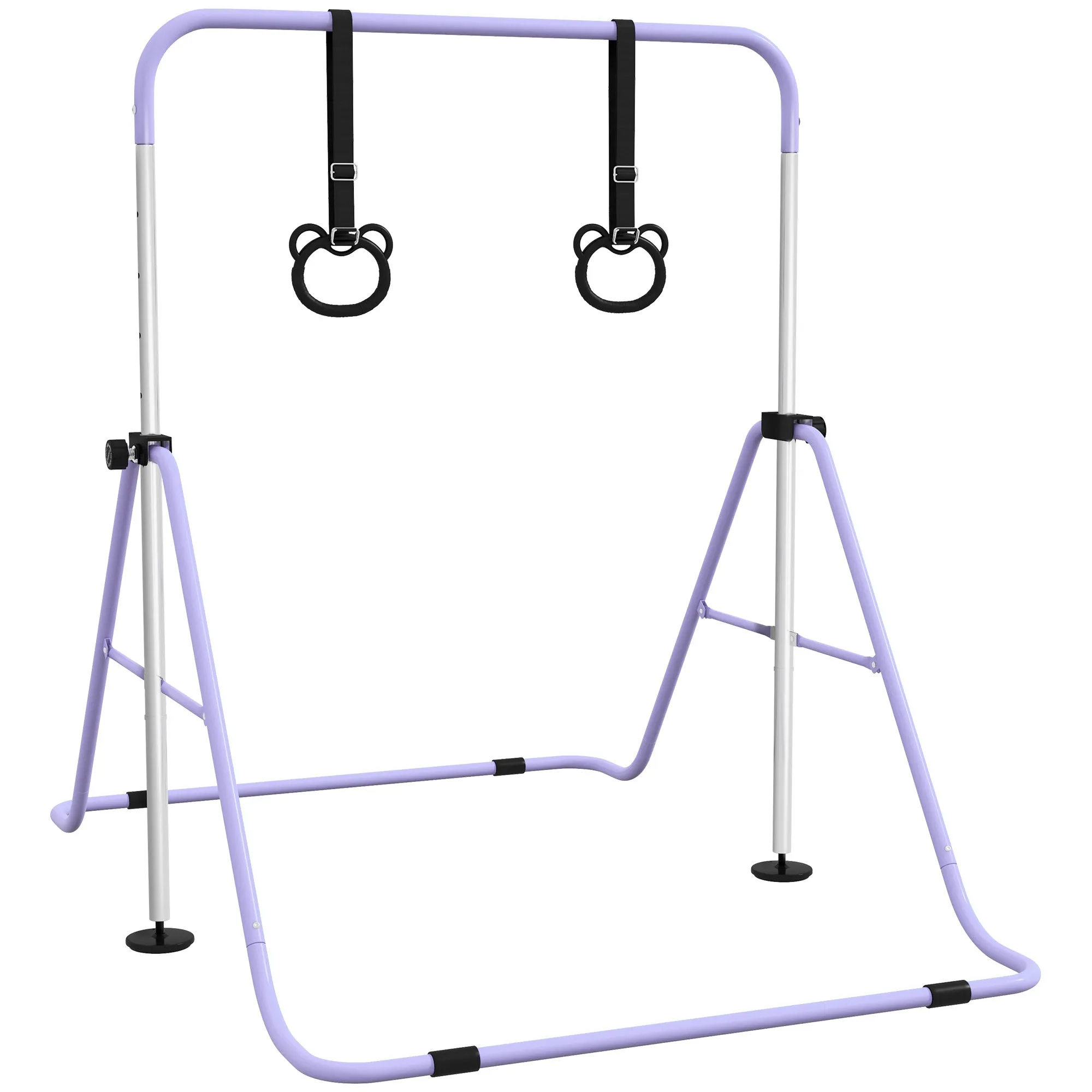 Adjustable Height Foldable Kids Gymnastics Bar with Non-Slip Mats, Purple