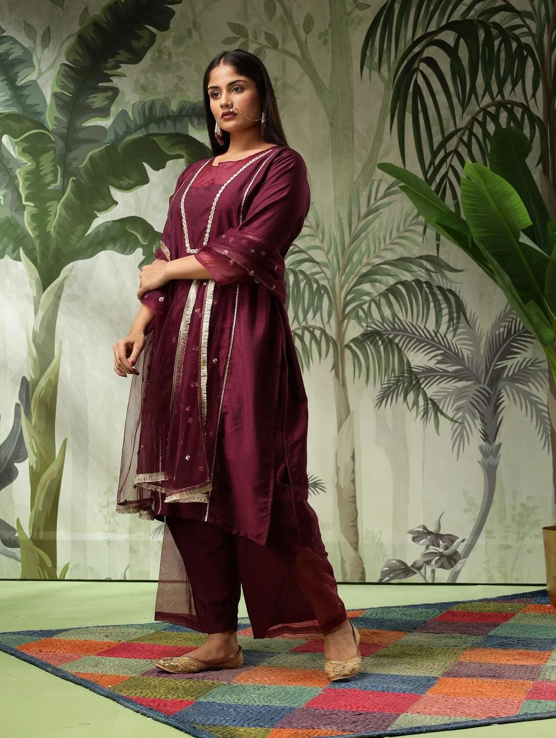 Afsana Plus Size Purple Muslin Kurta Set