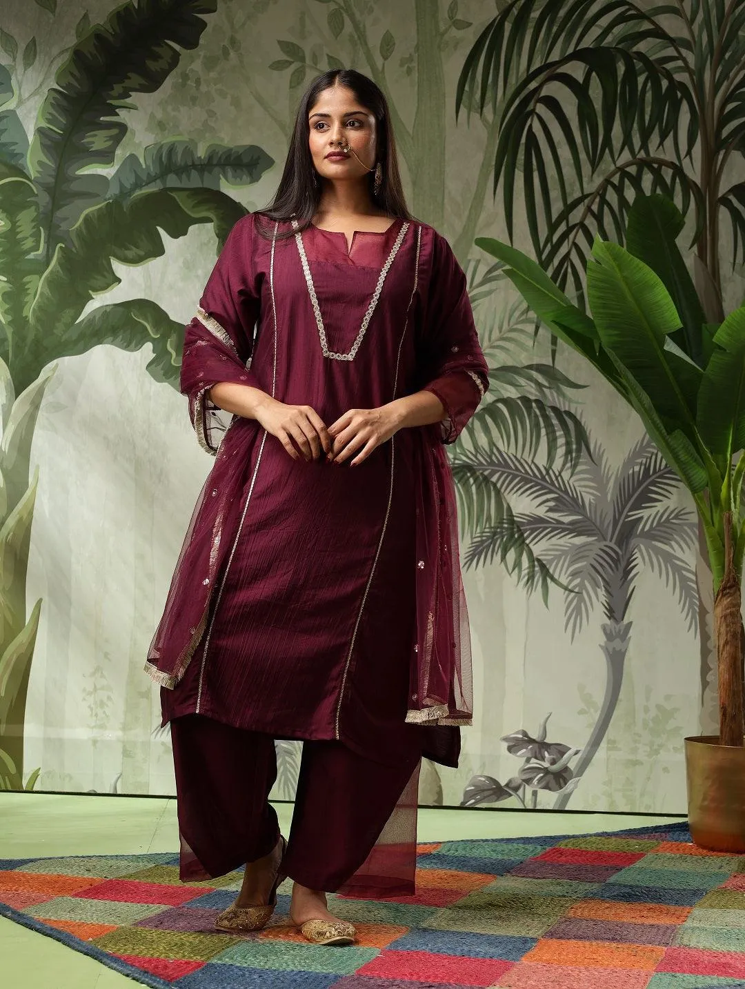 Afsana Plus Size Purple Muslin Kurta Set