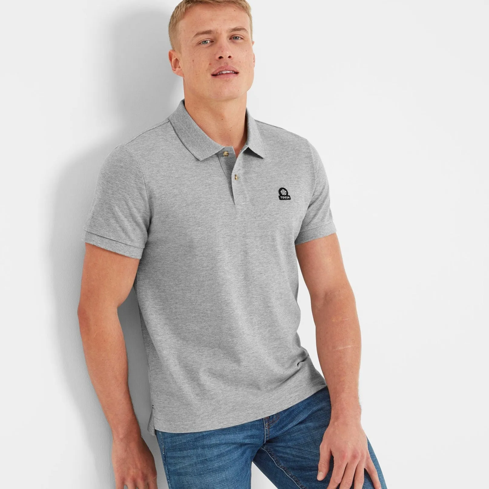 Aketon Mens Polo Shirt - Light Grey Marl