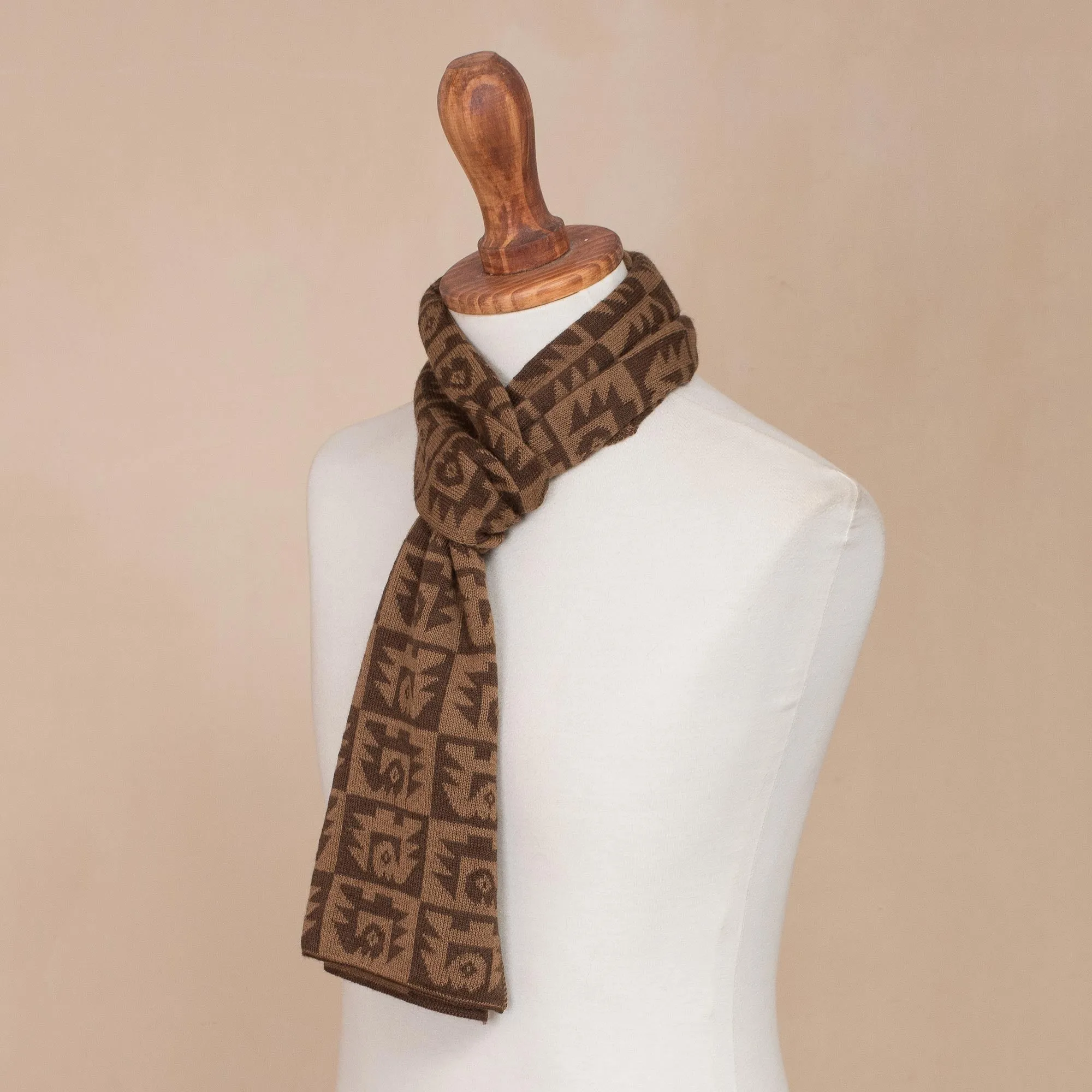 Alpaca Blend Espresso and Tan Scarf from Peru - Brown Paracas Shadows | NOVICA