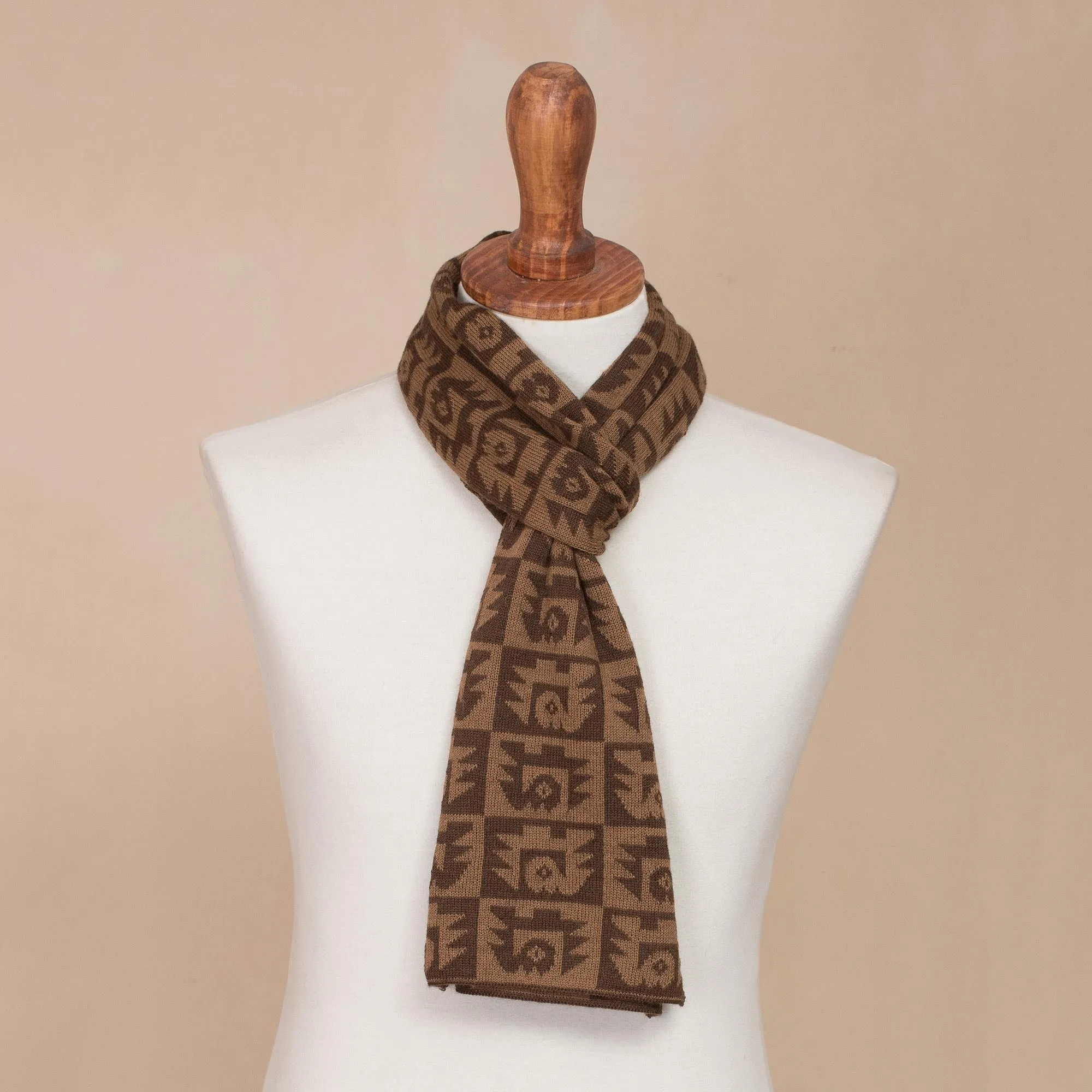 Alpaca Blend Espresso and Tan Scarf from Peru - Brown Paracas Shadows | NOVICA