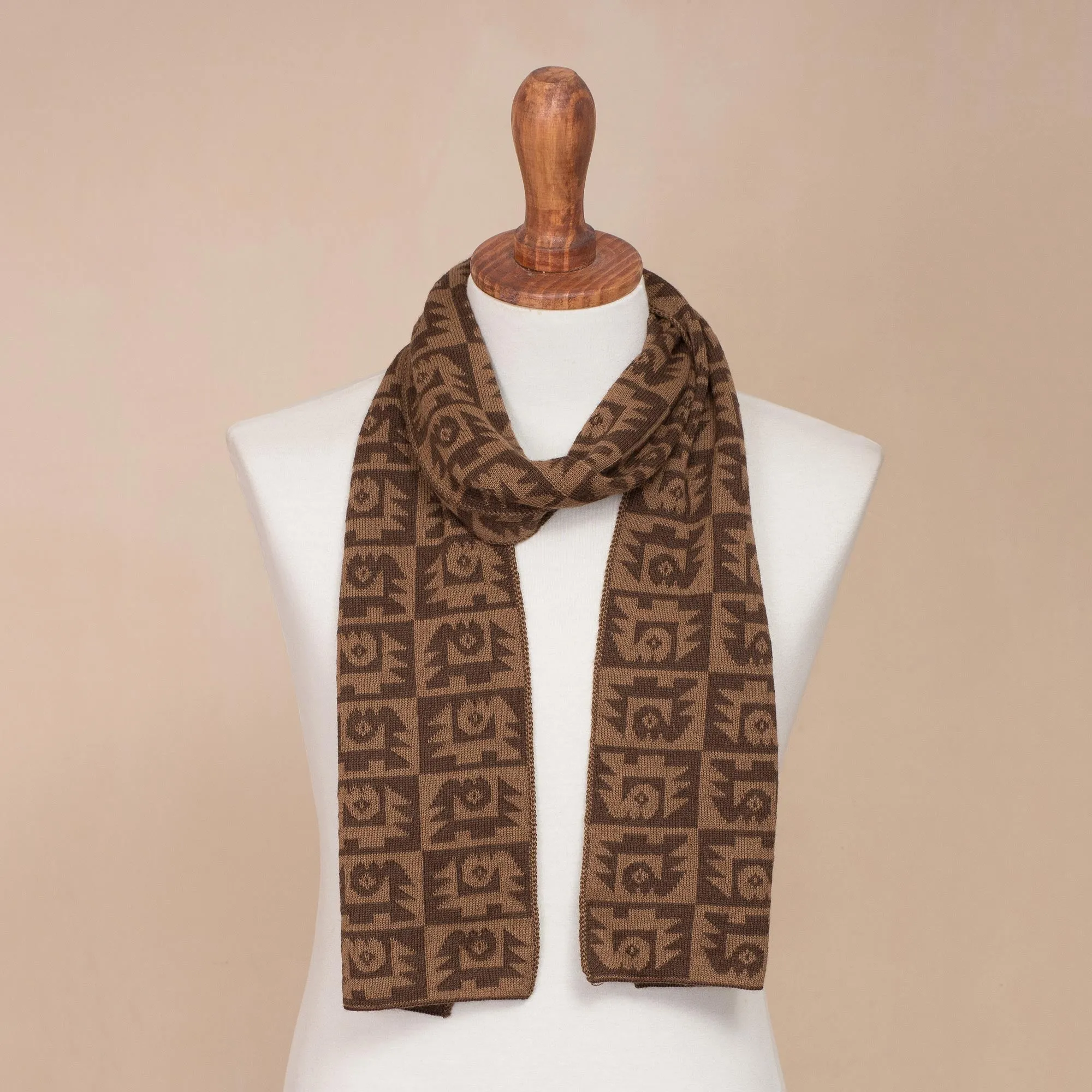 Alpaca Blend Espresso and Tan Scarf from Peru - Brown Paracas Shadows | NOVICA