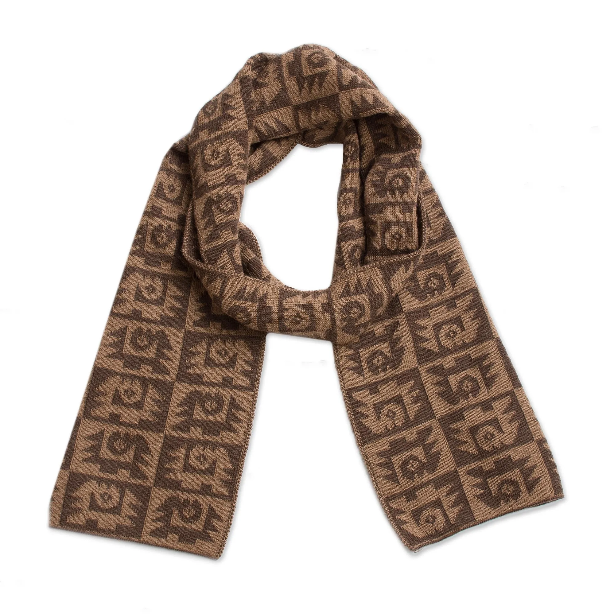 Alpaca Blend Espresso and Tan Scarf from Peru - Brown Paracas Shadows | NOVICA