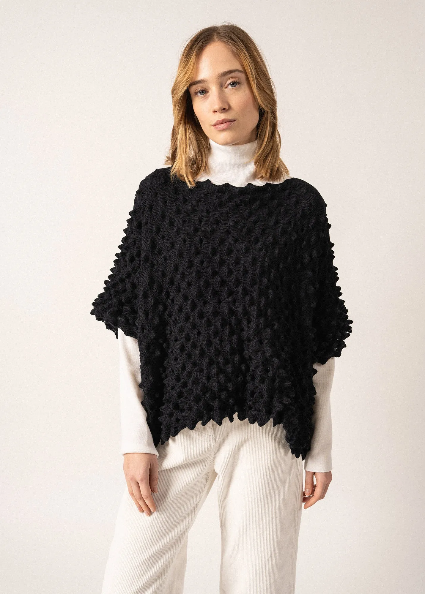 ALVEOLE PONCHO - Fancy Knit Poncho (NAVY)