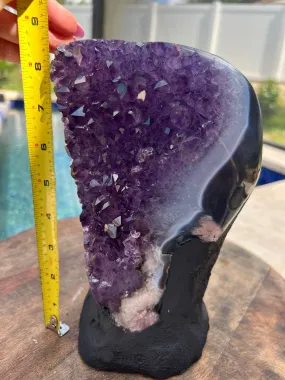 Amethyst 8pounds 6oz with Polished Sides from Brazil Extra A  Dark Color, Open faced.