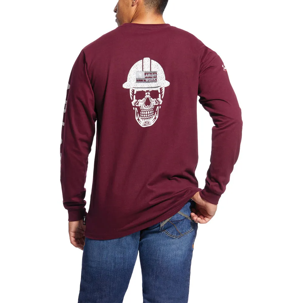 Ariat Men's Flame Resistant Roughneck Skull Graphic Long Sleeve T-Shirt_Malbec